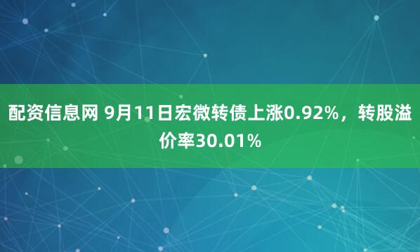 配资信息网 9月11日宏微转债上涨0.92%，转股溢价率30.01%